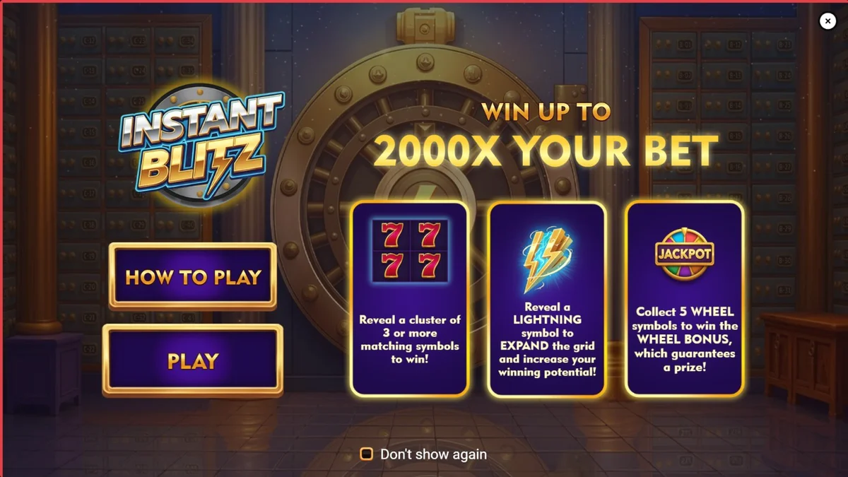 Tampilan visual slot Instant Blitz dengan tema brankas bank futuristik dan neon.