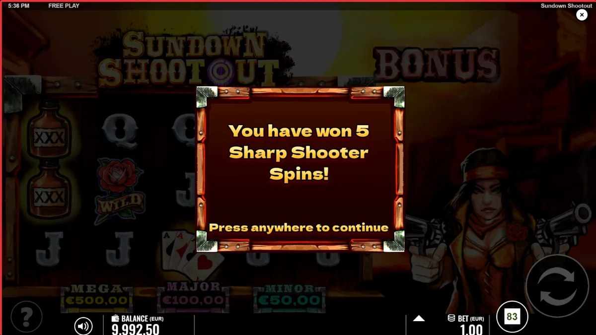 Tampilan visual slot Sundown Shootout dengan tema Wild West